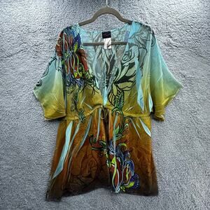 Torrid 3 Floral Sheer Cover Up Elastic Waist Flowy Beach Pool Resort Coastal EUC